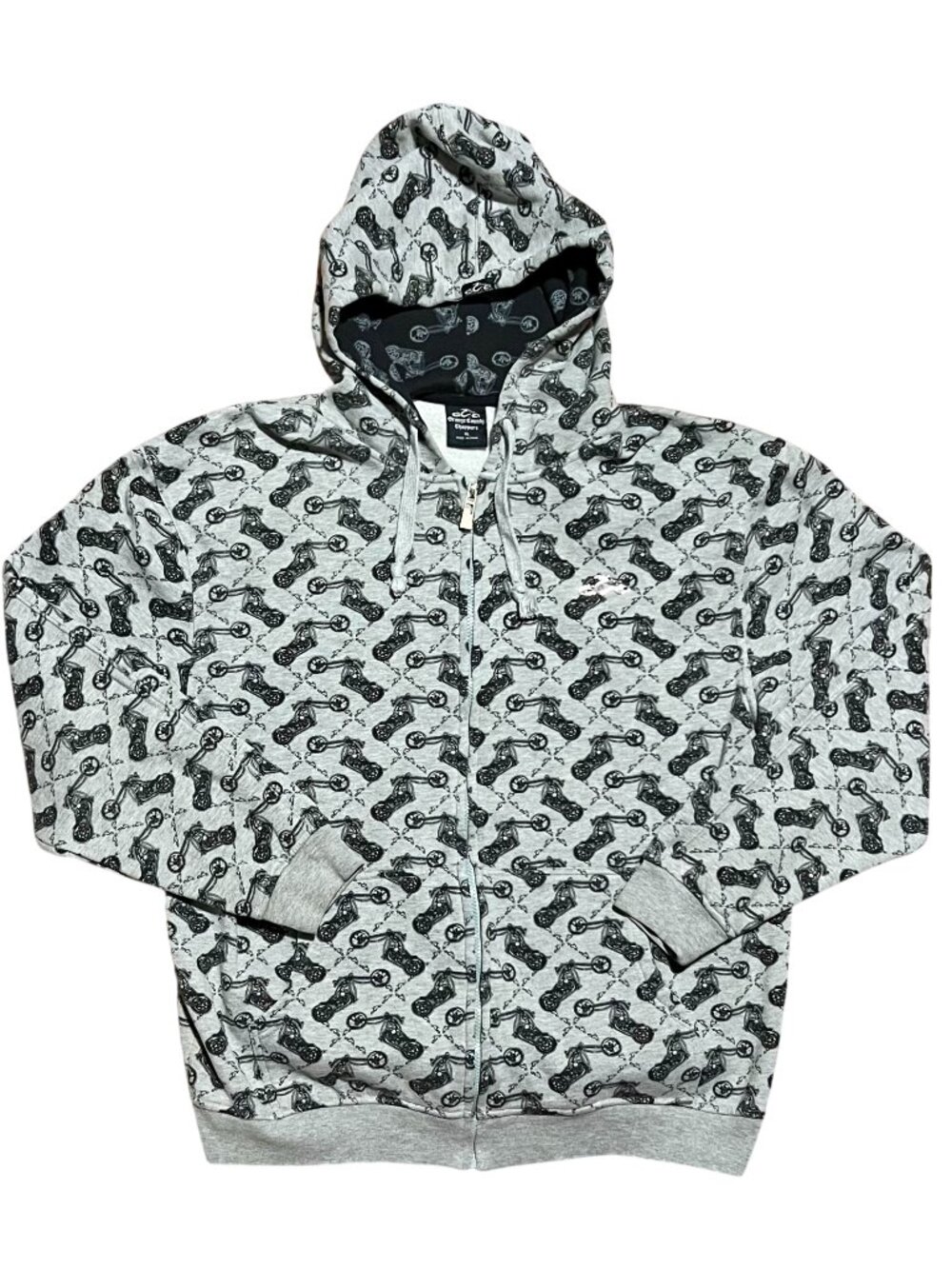 Orange County Choppers Y2K Motorcycle AOP Full Zip Gray Hoodie, Men's XL